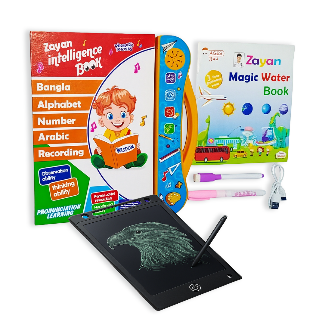 ZAYAN Intelligence Book 32 Page Extended Version Combo Pack Bangladesh ZAYAN Intelligence Book with Free LCD Writing Tablet and Water Drawing Book